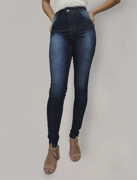 Calça Jeans Skinny Cintura Média Bolso Falso Frontal