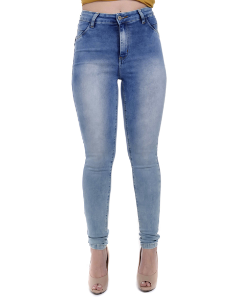 Calça jeans skinny cintura alta com detalhes de botões moda