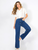 Calça Jeans Wide Leg Costura no Bolso