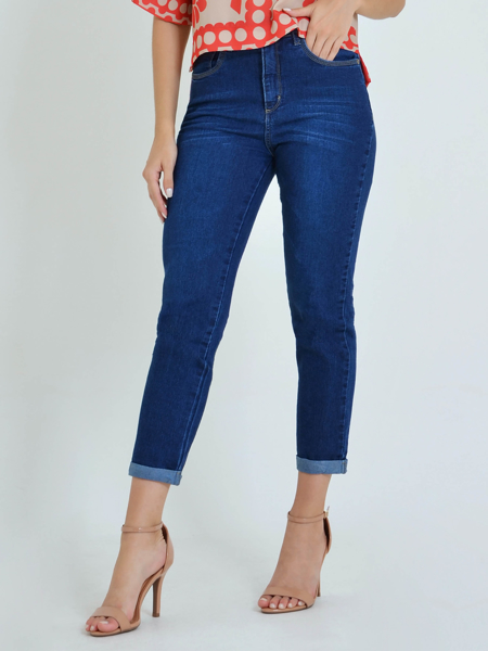 CALÇA JEANS CIGARRETE BARRA VIRADA