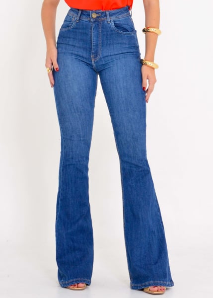 CALÇA FLARE JEANS CINTURA ALTA